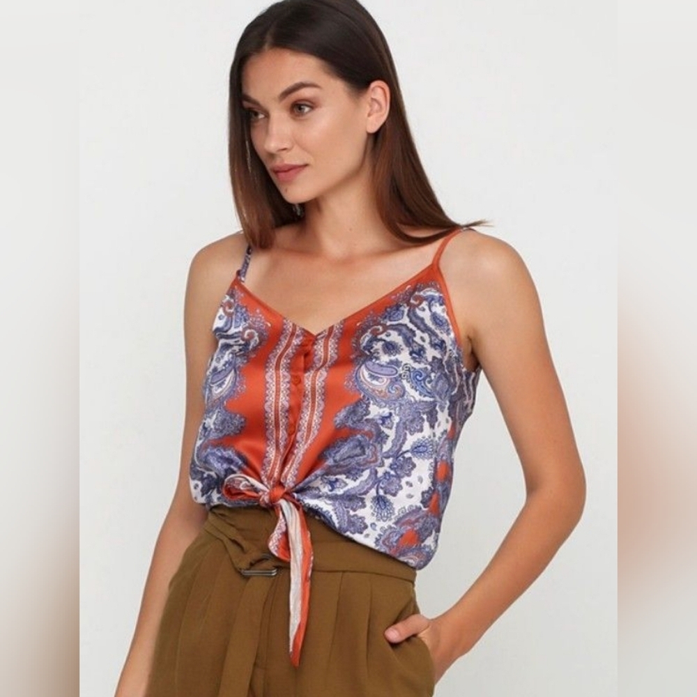H&M Paisley Print Tie-Front Camisole Top